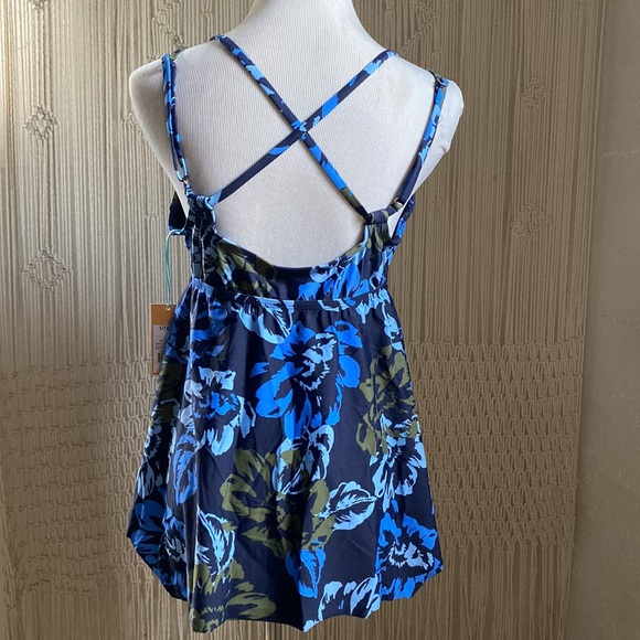 Kona Sol Tropical Blue Tankini Criss Cross Back Swim Top NWT - Picture 4 of 5